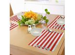 Abakuhaus Tovagliette Geometriche, Classico Motivo A Righe - Linee Audaci In Direzione Orizzontale, Stile Vintage, Tiscjdeco In Tessuto Resistente Al Lavaggio Per Sala Da Pranzo E Cucina, Rosso Cinabro Bianco
