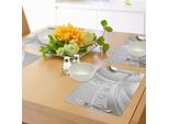 Abakuhaus Tovagliette Astratte, Composizione Astratta Con Linee Curve E Vivaci Palline Simili A Bolle, Tiscjdeco In Tessuto Resistente Al Lavaggio Per La Sala Da Pranzo E La Cucina, Grigio Chiaro Bianco Grigio