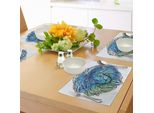 Tovagliette Abakuhaus Leone, Ritratto Artistico Di Leone Con Effetto Digitale Sfumato - Re Della Foresta, Tiscjdeco In Tessuto Resistente Ai Colori Per La Sala Da Pranzo E La Cucina, Turchese Azzurro
