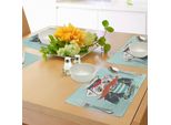 Tovagliette Abakuhaus Mops, Capitano Cane Con Cappello, Baffi, Giacca E Camicia Immagine Divertente Di Animale Carino, Tiscjdeco In Tessuto Resistente Al Lavaggio Per La Sala Da Pranzo E La Cucina, Azzurro Blu Navy Arancione