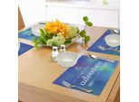 Tovagliette Abakuhaus, Citazione Avventurosa Marinedemed Su Sfondo Blu Astratto A Mosaico, Tiscjdeco In Tessuto Resistente Al Lavaggio Per Sala Da Pranzo E Cucina, Blu Reale Azzurro Cielo