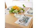 Abakuhaus Tovagliette Giapponesi Con Draghi, Draghi Acquatici Dell'estremo Oriente Che Spruzzano Acqua, Creature Leggendarie Delle Onde, Decorazioni Da Tavola In Tessuto Resistente Ai Colori Per La Sala Da Pranzo E La Cucina, Verde Chiaro E Rosso Cinabro.
