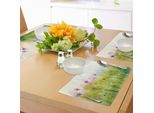 Tovagliette Acquerellate Abakuhaus, Motivo Sfocato Raffigurante Un Prato Fiorito Di Cosmos Viola, Tovagliette Decorative In Tessuto Resistente Al Lavaggio Per Sala Da Pranzo E Cucina, Verde Mela, Viola, Bianco.