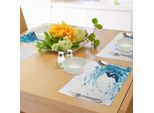 Abakuhaus Cavalca L'onda Tovagliette, Silhouette Di Un Surfista Tra Enormi Onde Oceaniche - Atleta - Hobby - Stile Di Vita - Immagine, Tiscjdeco In Tessuto Resistente Al Colore Per La Sala Da Pranzo E La Cucina, Blu Notte
