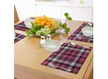 Abakuhaus Tovagliette A Quadri, Linee Simmetriche E Quadrati Stampa Geometrica Ispirata Al Tartan Vintage, Tiscjdeco In Tessuto Resistente Al Lavaggio Per La Sala Da Pranzo E La Cucina, Bianco, Nero, Rosa