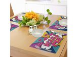Tovagliette Abakuhaus Kuss, Baciami, Bolla Di Testo In Stile Pop Art Retrò Su Sfondo Colorato A Pois Con Labbra Rosa, Tovaglietta Decorativa In Tessuto Resistente Ai Colori Per La Sala Da Pranzo E La Cucina, Multicolore