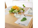 Abakuhaus Tovagliette Verdi, Simbolo Del Cuore Con Fogliame Fresco - Tema Salute, Crescita, Ecologia, Ambiente, Tiscjdeco In Tessuto Resistente Al Lavaggio Per La Sala Da Pranzo E La Cucina, Verde Felce Bianco