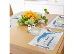 Tovagliette Abakuhaus Con Delfini, Animali Marini In Stile Caricaturale Con Citazione "I Love Dolphins"" E Immagine Di Spruzzi D'acqua, Decorazione Da Tavola In Tessuto Resistente Ai Colori Per La Sala Da Pranzo E La Cucina, Bianco E Blu"
