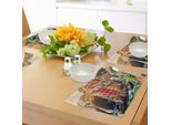 Abakuhaus Tovagliette Italiane, Riomaggiore Al Tramonto Parco Nazionale Delle Cinque Terre Panorama Panoramico Della Scogliera E Della Costa, Tiscjdeco In Tessuto Resistente Ai Colori Per La Sala Da Pranzo E La Cucina, Multicolore