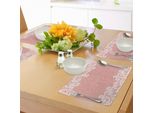 Abakuhaus Tovagliette A Forma Di Pesca, Design In Pizzo Su Sfondo Morbido Colorato Motivo Ornamentale Immagine Ispirata Al Matrimonio, Stampa Digitale Su Tessuto Lavabile Decorazione Da Tavola Cucina, Bianco Corallo Rosso
