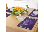 Tovagliette Abakuhaus Orso, Ritratto Astratto Con Pennellate Digitali - Mascotte Animale - Decorazione Artistica, Tiscjdeco In Tessuto Resistente Al Lavaggio Per Sala Da Pranzo E Cucina, Azzurro, Lilla, Rosa