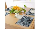 Tovagliette Abakuhaus Con Motivi Floreali, Design Moderno Con Forme Geometriche E Motivi Provenienti Da Diverse Culture, Tiscjdeco In Tessuto Resistente Al Lavaggio Per La Sala Da Pranzo E La Cucina, Bianco E Nero