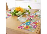 Tovagliette Abakuhaus Con Motivi Floreali, Arcobaleno Dai Colori Vivaci Ispirato Agli Anni Sessanta, Motivi Floreali Simmetrici, Tiscjdeco In Tessuto Resistente Ai Colori Per La Sala Da Pranzo E La Cucina, Multicolore