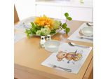 Abakuhaus Tovagliette Con Orsi, Orsacchiotto Sorpreso Dalla Pioggia Con Stivali Di Gomma, Che Regge Un Ombrello Caricaturale, Tiscjdeco In Tessuto Resistente Al Lavaggio Per La Sala Da Pranzo E La Cucina, Marrone Sabbia Giallo Blu