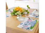 Tovagliette Per Asilo Abakuhaus, Simpatico Elefantino Seduto In Primavera Su Un Prato Con Le Farfalle, Decorazione Da Tavola In Tessuto Resistente Al Lavaggio Per La Sala Da Pranzo E La Cucina, Azzurro, Verde, Rosa