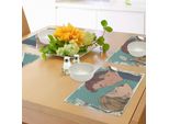 Tovagliette Abakuhaus, Uomo E Donna In Stile Pop Art Retrò Che Si Baciano, Tiscjdeco In Tessuto Resistente Ai Colori Per La Sala Da Pranzo E La Cucina, Turchese Blu Grigio Crema