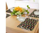 Tovagliette Abakuhaus Acquerello, Uccello Tucano E Fiori Di Ibisco - Flora E Fauna Tropicali Esotiche Delle Hawaii - Caricatura, Tiscjdeco In Tessuto Resistente Al Lavaggio Per La Sala Da Pranzo E La Cucina, Multicolore