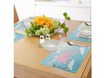 Tovagliette Per Asilo Abakuhaus, Elefante Rosa Che Vola Attraverso Il Cielo, La Felicità, La Libertà E La Fantasia, Decorazione Da Tavola In Tessuto Resistente Al Lavaggio Per La Sala Da Pranzo E La Cucina, Rosa Chiaro, Azzurro, Bianco