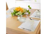 Abakuhaus Tovagliette Gialle E Bianche, Stelle Gialle Che Fluttuano Su Uno Sfondo Bianco, Tiscjdeco In Tessuto Resistente Ai Colori Per La Sala Da Pranzo E La Cucina, Giallo Bianco