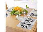 Tovagliette Abakuhaus Luna, Motivo Monocromatico Sole E Luna, Stampa Dal Design Ispirato Alla Cultura Asiatica, Tiscjdeco In Tessuto Resistente Al Lavaggio Per Sala Da Pranzo E Cucina, Bianco E Nero