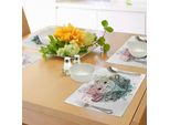 Tovagliette Abakuhaus Yorkie, Disegno Di Un Simpatico Yorkshire Terrier Su Un Letto Di Fiori - Disegno Artistico In Bianco E Nero, Tovaglietta Decorativa In Tessuto Resistente Ai Colori Per La Sala Da Pranzo E La Cucina, Bianco E Nero
