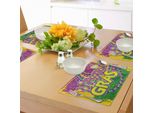 Tovagliette Abakuhaus Mardi Gras, Sfondo Grunge Con Colori Vivaci, Perline Vintage, Stampa Gioiosa, Decorazioni Da Tavola In Tessuto Resistente Al Lavaggio Per La Sala Da Pranzo E La Cucina, Viola, Giallo, Verde
