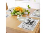 Abakuhaus Tovagliette Con La Lettera Z, L'ultima Lettera Dell'alfabeto In Design Calligrafico Z Simbolo Riccioli, Sottobicchieri In Tessuto Lavabile Decorazione Da Tavola Con Stampa, Bianco Nero Grigio