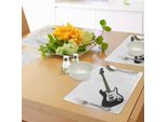 Tovagliette Abakuhaus Con Chitarra, Basso A Quattro Corde, Musica Rock And Roll, Illustrazione Dettagliata, Tiscjdeco In Tessuto Resistente Al Lavaggio Per Sala Da Pranzo E Cucina, Caramello Bianco Nero