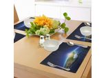 Abakuhaus Tovagliette Terra, Terra Alba Su Un Nord America Senza Nuvole Atmosfera Spazio Sistema Solare, Tiscjdeco In Tessuto Resistente Al Lavaggio Per La Sala Da Pranzo E La Cucina, Blu Scuro Verde Blu