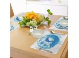 Tovagliette Abakuhaus Con Delfini, Tema Tropicale, Immagine Marittima Ispirata All'oceano, Stampa Con Alberi E Uccelli Esotici, Decorazione Da Tavola In Tessuto Resistente Al Lavaggio Per Sala Da Pranzo E Cucina, Blu Turchese.