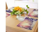 Tovagliette Abakuhaus Winter, Drammatico Paesaggio Invernale Paesaggio Idilliaco Con Rising Sun Natural Park Effetto Retrò, Tiscjdeco In Tessuto Resistente Al Lavaggio Per La Sala Da Pranzo E La Cucina, Multicolore