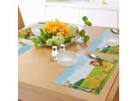 Tovagliette Per Asilo Abakuhaus, Famiglia Di Leoni In Stile Cartone Animato Nella Savana Africana, Tiscjdeco In Tessuto Resistente Al Lavaggio Per Sala Da Pranzo E Cucina, Azzurro, Giallo, Verde