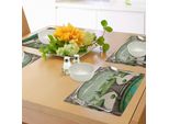 Abakuhaus Tovagliette Fantasia, Paesaggio Fiabesco Con Isole Sospese E Uno Stagno Con Ninfee, Tiscjdeco In Tessuto Resistente Al Lavaggio Per La Sala Da Pranzo E La Cucina, Turchese, Terra D'ombra, Verde