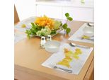 Abakuhaus Tovagliette Gialle E Bianche, Acquerello Astratto A Spruzzo Su Sfondo Bianco - Macchia Sporca - Sporco - Sguardo, Sottobicchieri In Tessuto Lavabile Decorazione Da Tavola Con Stampa, Calendula Gialla