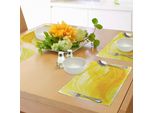 Abakuhaus Tovagliette Gialle E Bianche, Stile Pittorico Brushstroke Twist - Onda Astratta Artistica Monocolore, Tiscjdeco In Tessuto Resistente Al Lavaggio Per La Sala Da Pranzo E La Cucina, Giallo Calendula