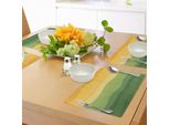 Abakuhaus Tovagliette Astratte, Linee Ondulate Verdi E Gialle Ispirate Alla Terra, Tiscjdeco In Tessuto Resistente Ai Colori Per La Sala Da Pranzo E La Cucina, Verde Reseda Senape Zenzero Ambra