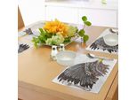 Tovagliette Abakuhaus Adler, Aquile Disegnate A Mano Ispirate Alla Cultura Tribale Con Copricapo Piumato In Stile Hippie, Tiscjdeco In Tessuto Resistente Al Lavaggio Per La Sala Da Pranzo E La Cucina, Multicolore