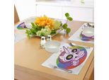 Abakuhaus Tovagliette Gekritzel, Gekritzel-Art-Caricatura-Unicorno-Teschio Con Occhi Verdi Con Sfondo Arcobaleno Divertente, Tessuto Lavabile E Resistente Al Lavaggio Per Sala Da Pranzo E Cucina, Multicolore