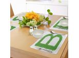 Abakuhaus Lettera B Tovagliette, Bambini-Neonati-Maschietti-Capitale B-Nomi-Crescita Fresca-Ambiente-Ecologia-Concetto, Tiscjdeco In Tessuto Resistente Al Colore Per La Sala Da Pranzo E La Cucina, Bianco Verde
