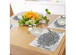 Tovagliette Abakuhaus All'henné, Motivo Girasole In Stile Doodle Con Elementi Geometrici Cerchi E Linee Stampati, Tiscjdeco In Tessuto Resistente Al Lavaggio Per La Sala Da Pranzo E La Cucina, Bianco Nero