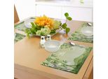 Abakuhaus Tovagliette Con Foglie Verdi, Alberi Di Bambù Astratti Nel Giardino Botanico Orientale Della Foresta Giapponese, Tiscjdeco In Tessuto Resistente Al Lavaggio Per La Sala Da Pranzo E La Cucina, Verde Lindo Verde Chiaro