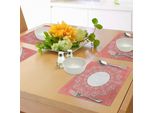 Abakuhaus Tovagliette A Forma Di Pesca, Design In Pizzo Con Linee E Cerchi Ispirazioni Nuziali Con Sfondo Dai Colori Tenui, Sottobicchieri In Tessuto Lavabile Decorazioni Per La Tavola Con Stampa, Bianco Corallo Rosso