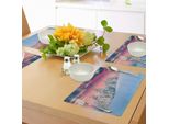 Tovagliette Abakuhaus Winter, Paesaggio Idilliaco Con Montagne Innevate, Boschi Di Pini, Cielo Maestoso, Tiscjdeco In Tessuto Resistente Ai Colori Per La Sala Da Pranzo E La Cucina, Crema Rosa Blu