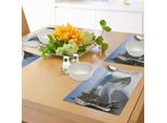 Tovagliette Invernali Abakuhaus, L'oceano Pacifico Incontra Le Montagne Vancouver British Columbia Canada, Tiscjdeco In Tessuto Resistente Al Lavaggio Per La Sala Da Pranzo E La Cucina, Verde Oliva Bianco Blu
