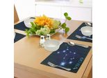 Tovagliette Abakuhaus Jungfrau, Illustrazione Galattica Con Tema Dell'universo Stellare E Allineamento Della Costellazione Della Vergine, Tiscjdeco In Tessuto Resistente Al Lavaggio Per La Sala Da Pranzo E La Cucina, Indaco Bianco Blu