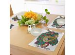 Tovagliette Abakuhaus Henna, Composizione Floreale Dai Colori Vivaci In Stile Astratto Con Petali Fluttuanti, Tiscjdeco In Tessuto Resistente Ai Colori Per La Sala Da Pranzo E La Cucina, Multicolore