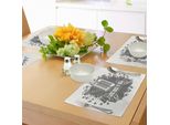 Abakuhaus Tovagliette Rock, Microfono Monocolore, Chitarra Retrò, Stelle E Illustrazioni A Pois, Tiscjdeco In Tessuto Resistente Ai Colori Per La Sala Da Pranzo E La Cucina, Bianco Grigio