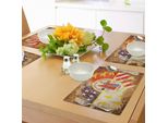 Tovagliette Abakuhaus Detroit, Bandiera Antica Di Detroit Con Motivo Floreale Grunge Vintage In Stile Americano, Tiscjdeco In Tessuto Resistente Ai Colori Per La Sala Da Pranzo E La Cucina, Multicolore