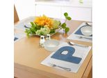 Abakuhaus Tovagliette Con La Lettera P, Tessuto Tema Carattere Tipografico Design Alfabeto Lettere Maiuscole P Con Ricami Blu In Stile Jeans, Tiscjdeco In Tessuto Resistente Al Lavaggio Per La Sala Da Pranzo E La Cucina, Giallo Blu
