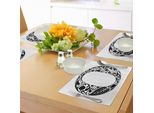 Abakuhaus Tovagliette Con La Lettera O, Design Monocromatico Lettera Maiuscola O Con Classici Motivi Floreali E Foglie, Decorazione Da Tavola In Tessuto Resistente Al Lavaggio Per La Sala Da Pranzo E La Cucina, Bianco E Nero
